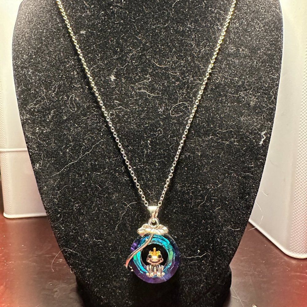 Girls Frog Pendant Necklace Blue Purple Stone Silver Tone Accents Cute Jewelry
